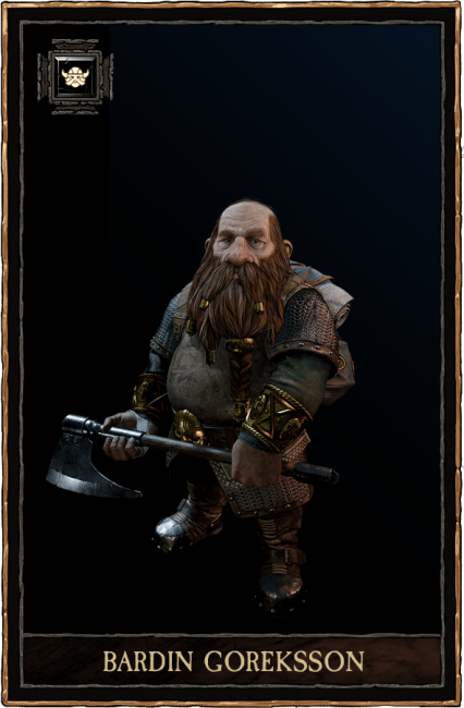 He may be the shortest in the group of heroes, but the Dwarf Ranger Bardin Goreksson certainly makes up for it in ferocity, determination and spirit. Gregarious, prideful and not afraid to offend, Bardin is frequently  seen charging into the thick of battle,  axe or hammer in full swing and leaving a trail of Skaven corpses behind him. Once the victory is assured, he will be the first back to the pub, roaring and laughing at the top of his lungs in a manner only is a dwarf is capable of.