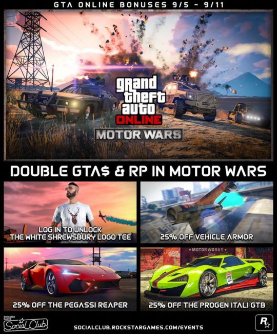 GTA Online Double GTA$ and RP in Motor Wars this Week (Sept. 5)
