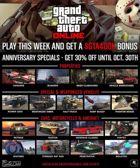 GTA Online Celebrates 4 Years with GTA$400k Giveaway, Halloween Specials, and Much More