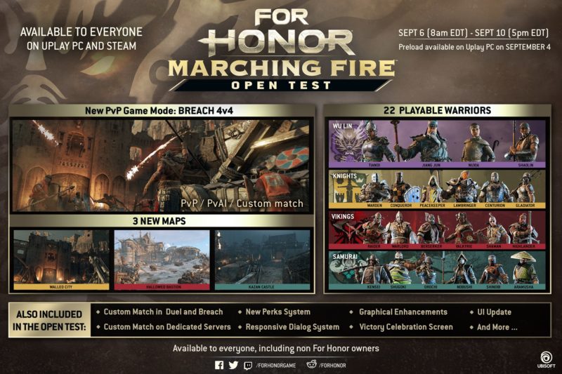 FOR HONOR MARCHING FIRE PC Open Test Announced by Ubisoft Sept. 6-10