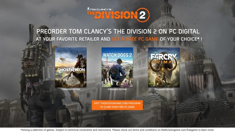 Tom Clancy’s The Division 2 Announces All Digital PC Pre-Orders to Receive an Additional Ubisoft Game for Free