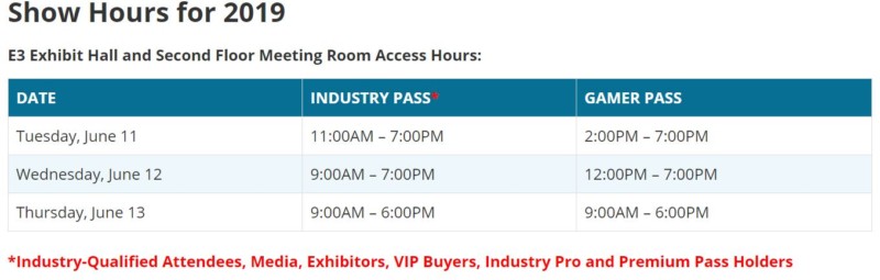 E3 2019 Press Conference Schedule