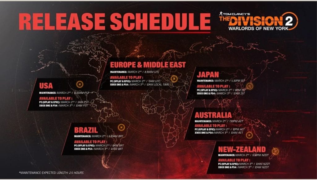 The Division 2 WARLORDS OF NEW YORK Launch Information at a Glance