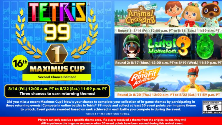 Tetris 99 MAXIMUS CUP Invites Beginners and Pros to Unlock Revival Themes