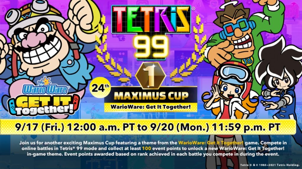 It’s a WarioWare: Get It Together! Themed Tetris 99 MAXIMUS CUP Event