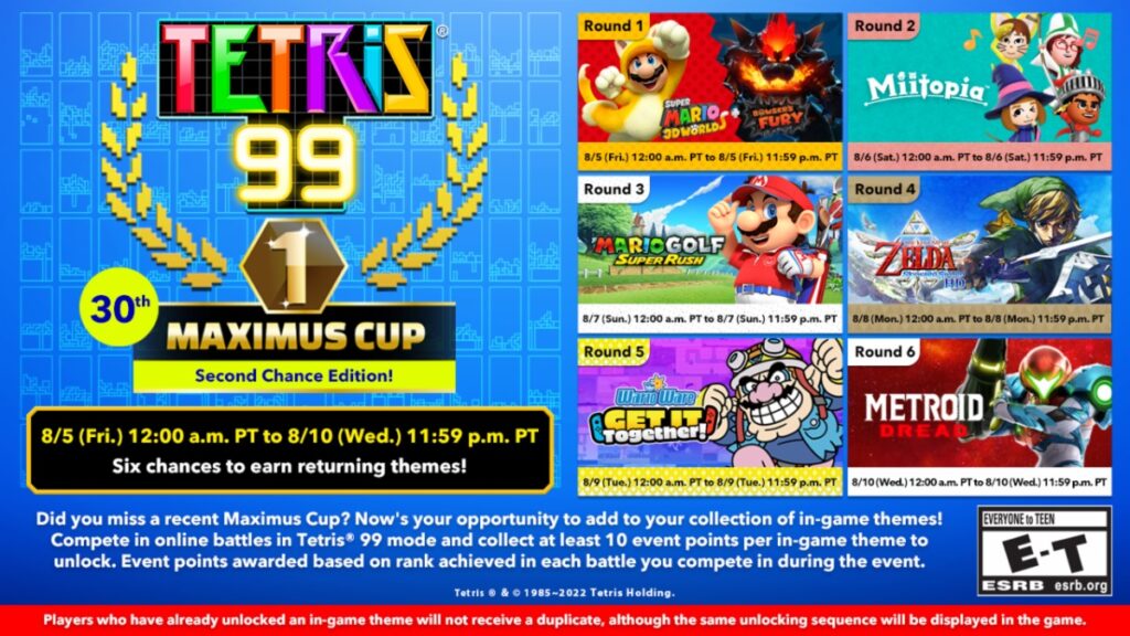 Compete to Unlock Iconic Themes in the Next Tetris 99 MAXIMUS CUP