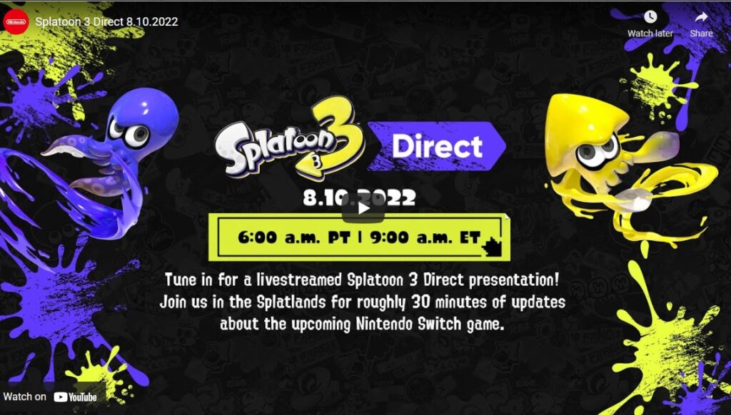 Nintendo Direct: Splatoon 3 Direct Presentation Airs August 10
